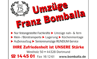 Umzüge Franz Bomballa - Transportfirma in Dortmund